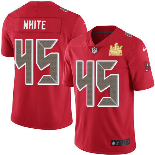 Buccaneers #45 Devin White Red Men's Super Bowl LV Champions Patch Stitched Limited Rush Jersey