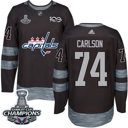 Adidas Washington Capitals #74 John Carlson Black 1917-2017 100th Anniversary Stanley Cup Final Champions Stitched Jersey Men's