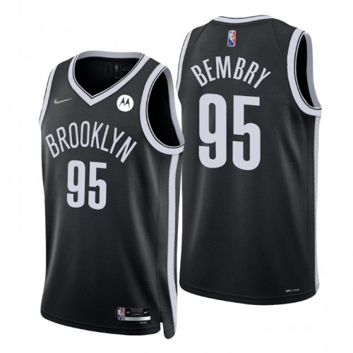 Brooklyn Nets #95 DeAndre Bembry Black Mens 2021-22 75th Anniversary Diamond Swingman Jersey - Icon Edition Mens