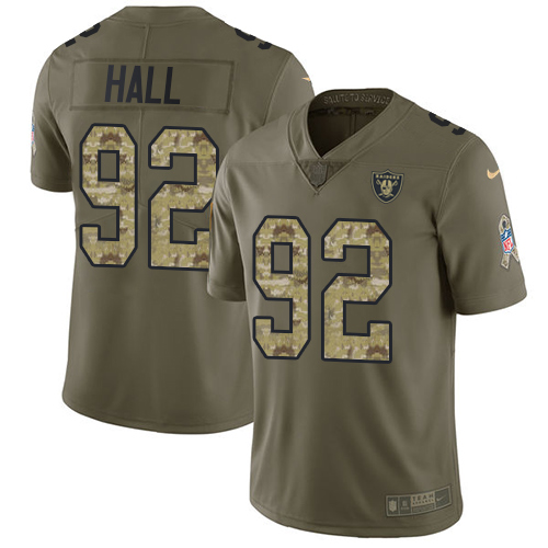Las Vegas Raiders #92 P.J. Hall Olive/Camo Youth Stitched Limited 2017 Salute to Service Jersey Youth