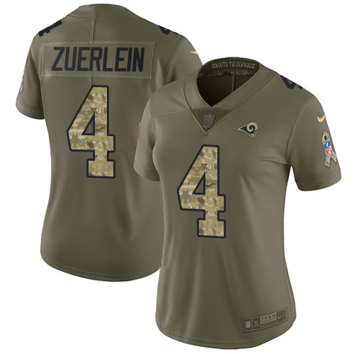 Los Angeles Rams #4 Greg Zuerlein Olive/Camo Women's Stitched Limited 2017 Salute to Service Jersey Womens