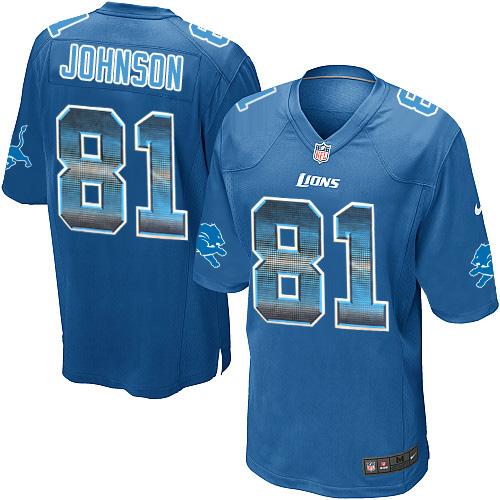 Detroit Lions #81 Calvin Johnson Blue Team Color Men's Stitched Limited Strobe Jersey Men's