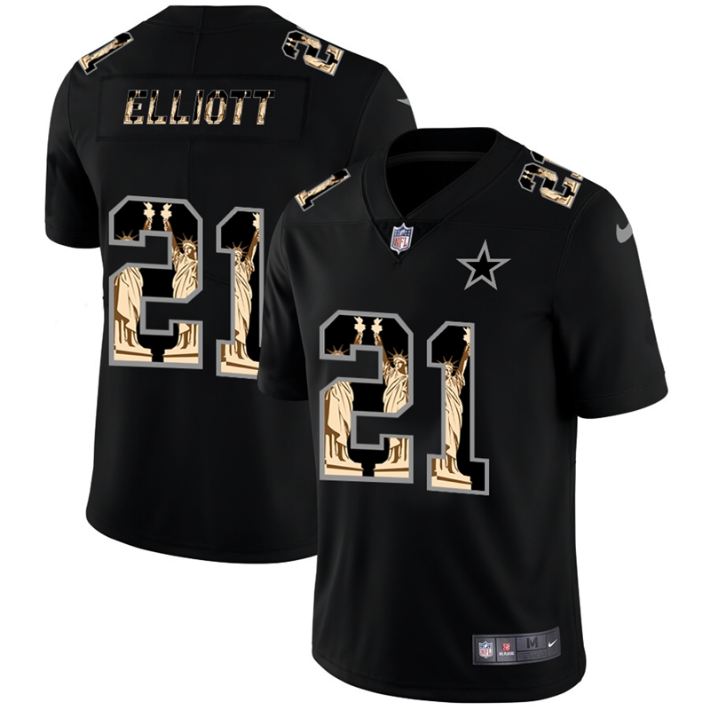 Dallas Cowboys #21 Ezekiel Elliott Carbon Black Vapor Statue Of Liberty Limited Jersey