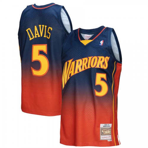 Golden State Golden State Warriors #5 Baron Davis Mitchell & Ness Mens Navy/Orange 2006/07 Hardwood Classics Fadeaway Swingman Player Jersey Mens