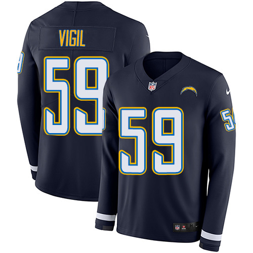 Los Angeles Chargers #59 Nick Vigil Navy Blue Team Color Men's Stitched Limited Therma Long Sleeve Jersey Men's