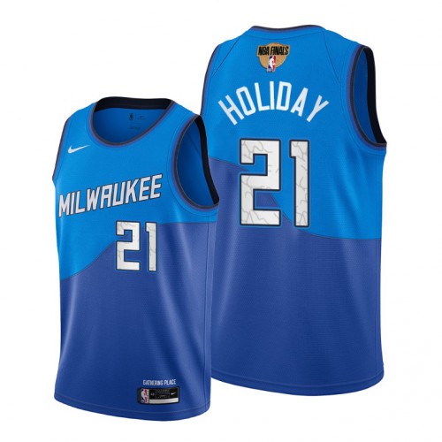 Milwaukee Bucks #21 Jrue Holiday Youth 2021 Finals Bound City Edition Jersey Blue Youth