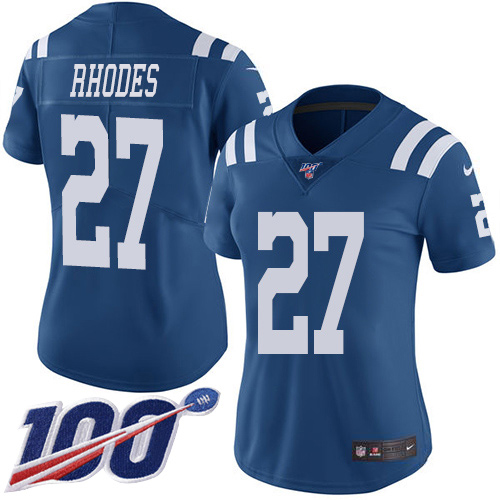 Indianapolis Colts #27 Xavier Rhodes Royal Blue Women's Stitched Limited Rush 100th Season Jersey Womens