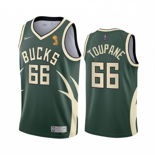 Milwaukee Bucks #66 Axel Toupane Youth 2021 Finals Champions Swingman Earned Edition Jersey Green Youth