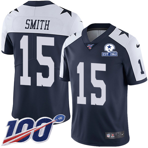 Dallas Cowboys #15 Devin Smith Navy Blue Thanksgiving Men's Stitched With Established In 1960 Patch 100th Season Vapor Untouchable Limited Throwba