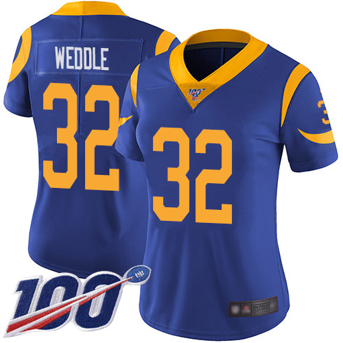 Los Angeles Rams #32 Eric Weddle Royal Blue Alternate Women's Stitched 100th Season Vapor Limited Jersey Womens
