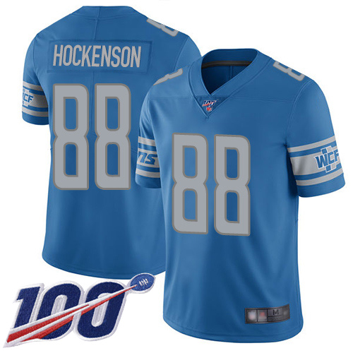 Detroit Lions #88 T.J. Hockenson Blue Team Color Men's Stitched 100th Season Vapor Limited Jersey Men's