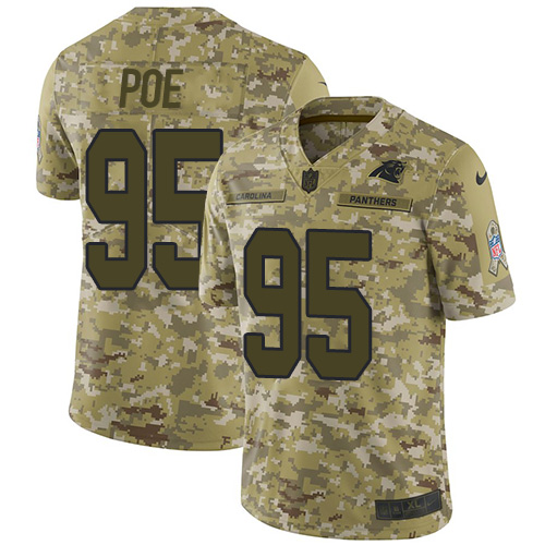 Carolina Panthers #95 Dontari Poe Camo Youth Stitched Limited 2018 Salute to Service Jersey Youth
