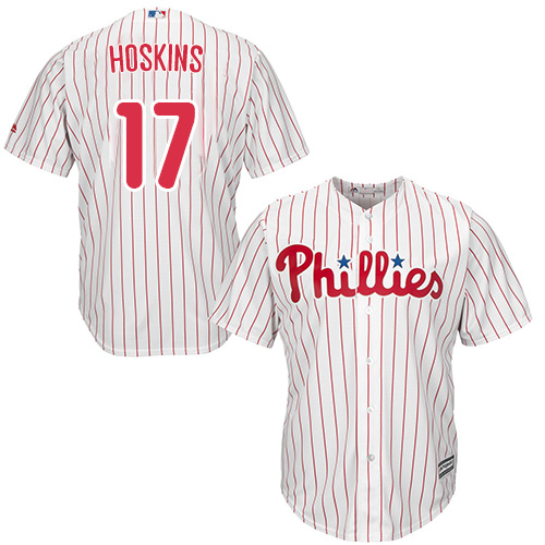 Philadelphia Phillies #17 Rhys Hoskins White(Red Strip) Cool Base Stitched Youth Jersey Youth