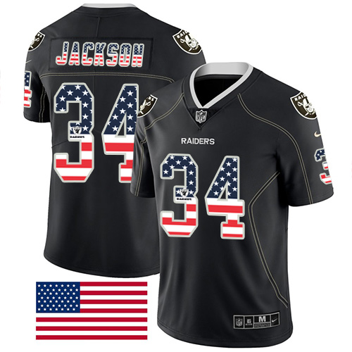 Raiders #34 Bo Jackson Black Men's Stitched Limited Rush USA Flag Jersey