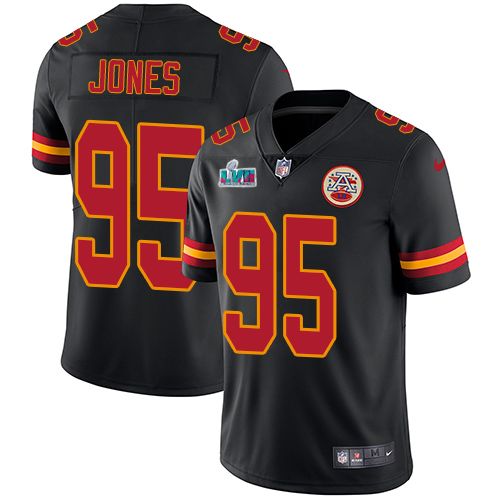 Chiefs #95 Chris Jones Black Super Bowl LVII Patch Men's Stitched Limited Rush Jersey