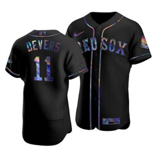 Boston Boston Red Sox #11 Rafael Devers Men's Iridescent Holographic Collection Jersey - Black Men's