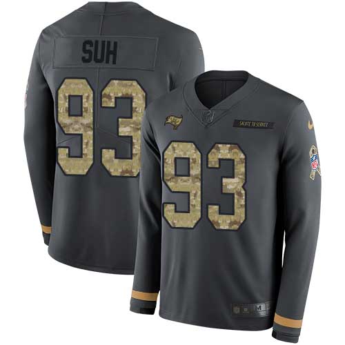 Tampa Bay Buccaneers #93 Ndamukong Suh Anthracite Salute to Service Youth Stitched Limited Therma Long Sleeve Jersey Youth