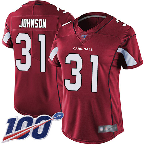 Arizona Cardinals #31 David Johnson Red Team Color Women's Stitched 100th Season Vapor Limited Jersey Womens