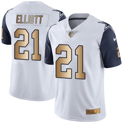 Cowboys #21 Ezekiel Elliott White Youth Stitched Limited Gold Rush Jersey