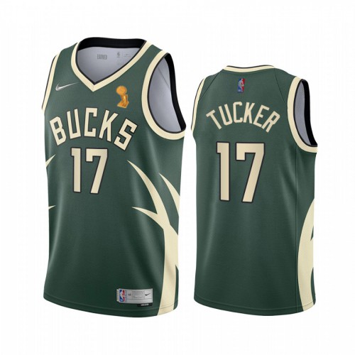 Milwaukee Bucks #17 P.J. Tucker Youth 2021 Finals Champions Swingman Earned Edition Jersey Green Youth