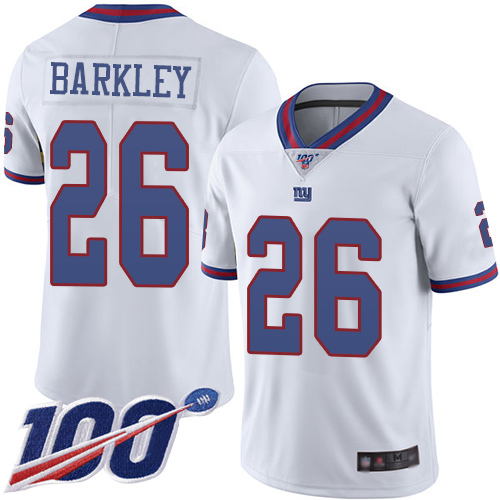 Giants #26 Saquon Barkley White Youth Stitched Limited Rush 100th Season Jersey