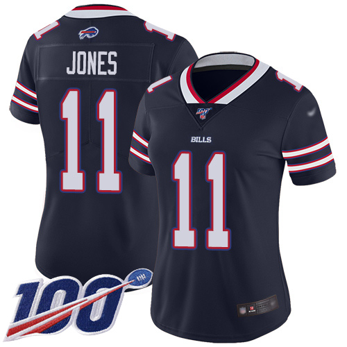 Buffalo Bills #11 Zay Jones Navy Women's Stitched Limited Inverted Legend 100th Season Jersey Womens