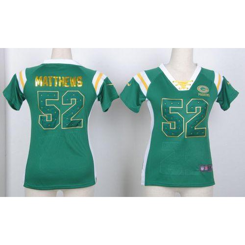 Green Bay Packers #52 Clay Matthews Green Women's Stitched Elite Draft Him Shimmer Jersey Womens