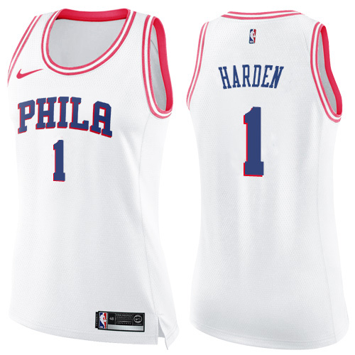 Philadelphia 76ers #1 James Harden White/Pink Womens Swingman Fashion Jersey Womens