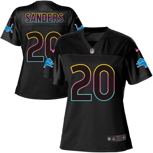 Lions #20 Barry Sanders Black Women's Fashion Game Jersey