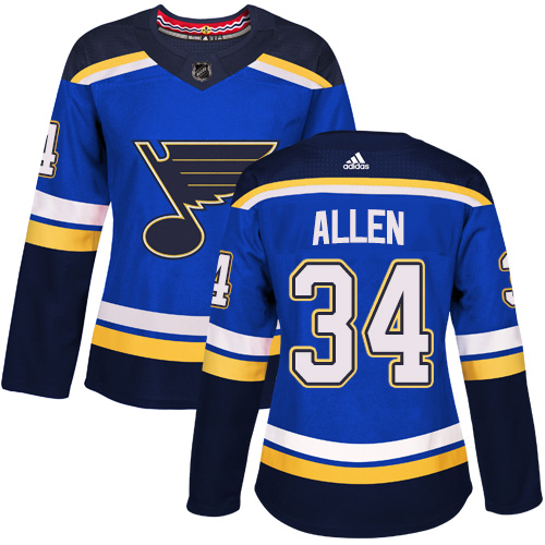 Adidas St. Louis Blues #34 Jake Allen Blue Home Authentic Women's Stitched Jersey Womens