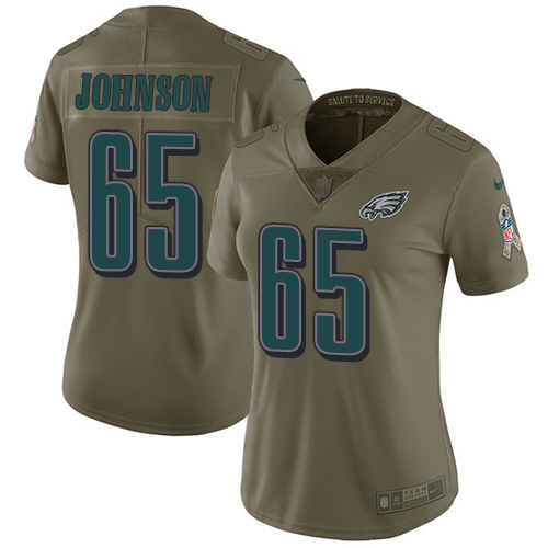 Philadelphia Eagles #65 Lane Johnson Olive Women's Stitched Limited 2017 Salute to Service Jersey Womens