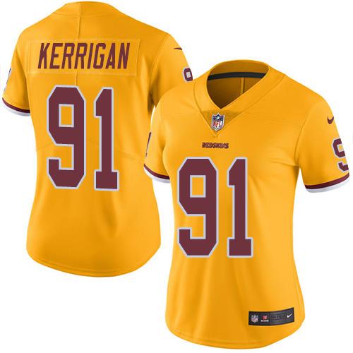 Washington Commanders #91 Ryan Kerrigan Gold Women's Stitched Limited Rush Jersey Womens