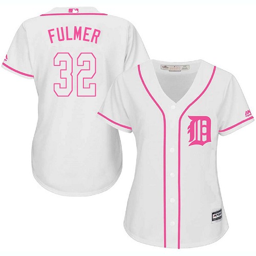 Detroit Tigers #32 Michael Fulmer White/Pink Fashion Women's Stitched Jersey Womens