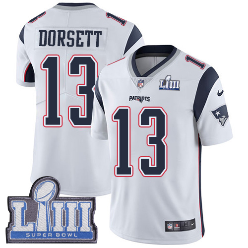 New England Patriots #13 Phillip Dorsett White Super Bowl LIII Bound Men's Stitched Vapor Untouchable Limited Jersey Men's