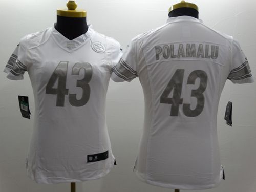 Steelers #43 Troy Polamalu White Women's Stitched Limited Platinum Jersey