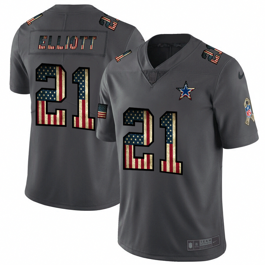 Dallas Cowboys #21 Ezekiel Elliott 2018 Salute To Service Retro USA Flag Limited Jersey