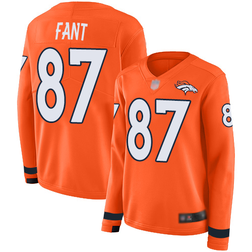 Denver Broncos #87 Noah Fant Orange Team Color Women's Stitched Limited Therma Long Sleeve Jersey Womens
