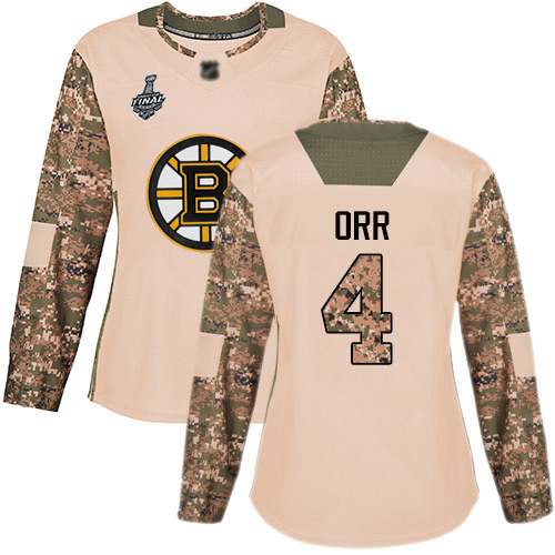Adidas Boston Bruins #4 Bobby Orr Camo Authentic 2017 Veterans Day Stanley Cup Final Bound Women's Stitched Jersey Womens