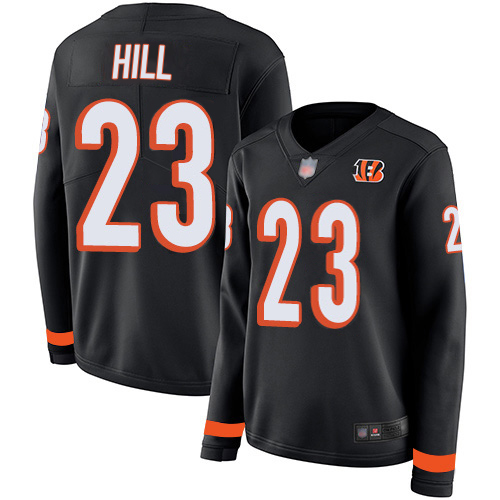 Bengals #23 Daxton Hill Black Team Color Women's Stitched Limited Therma Long Sleeve Jersey