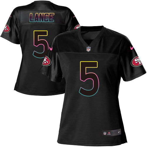 San Francisco 49ers #5 Trey Lance Black Women's Fashion Game Jersey