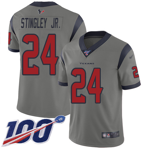 Texans #24 Derek Stingley Jr. Gray Men's Stitched Limited Inverted Legend 100th Season Jersey