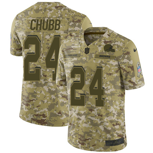 Browns #24 Nick Chubb Camo Men's Stitched Limited 2018 Salute To Service Jersey