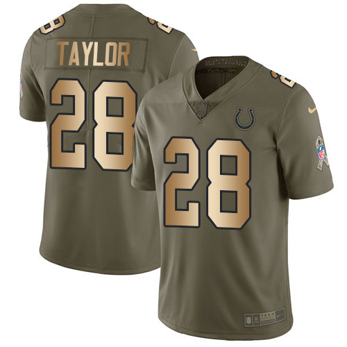 Colts #28 Jonathan Taylor Olive/Gold Men's Stitched Limited 2017 Salute To Service Jersey