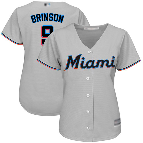 Miami Marlins #9 Lewis Brinson Grey Road Women's Stitched Jersey Womens