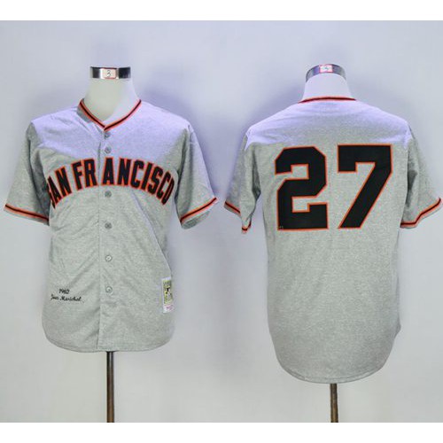 Mitchell And Ness 1962 San Francisco Giants #27 Juan Marichal Grey Stitched Throwback Jersey Men's
