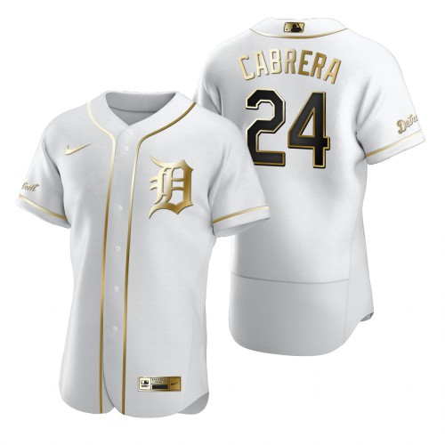 Detroit Detroit Tigers #24 Miguel Cabrera White Men's Authentic Golden Edition Jersey Men's