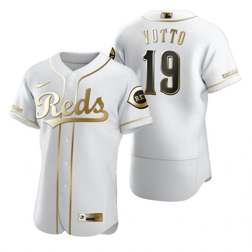 Cincinnati Cincinnati Reds #19 Joey Votto White Men's Authentic Golden Edition Jersey Men's