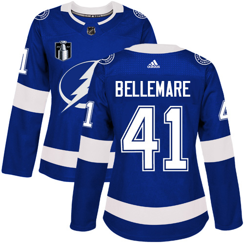 Adidas Tampa Bay Lightning #41 Pierre-Edouard Bellemare Blue Women's 2022 Stanley Cup Final Patch Home Authentic Stitched Jersey Womens