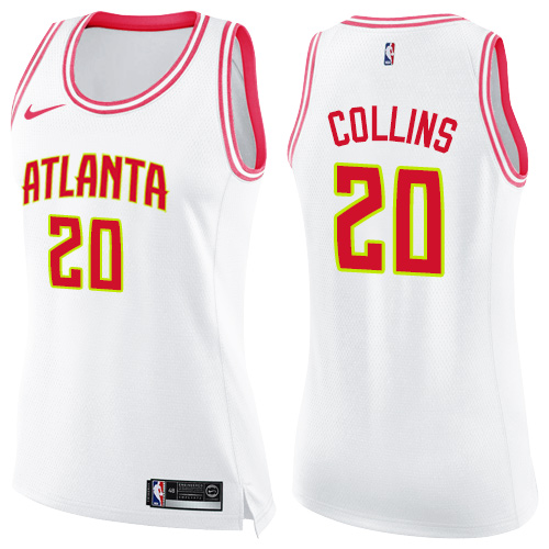Atlanta Hawks #20 John Collins White/Pink Womens Swingman Fashion Jersey Womens