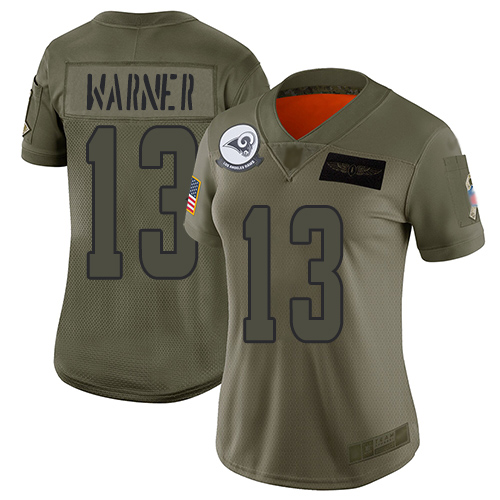 Los Angeles Rams #13 Kurt Warner Camo Women's Stitched Limited 2019 Salute to Service Jersey Womens